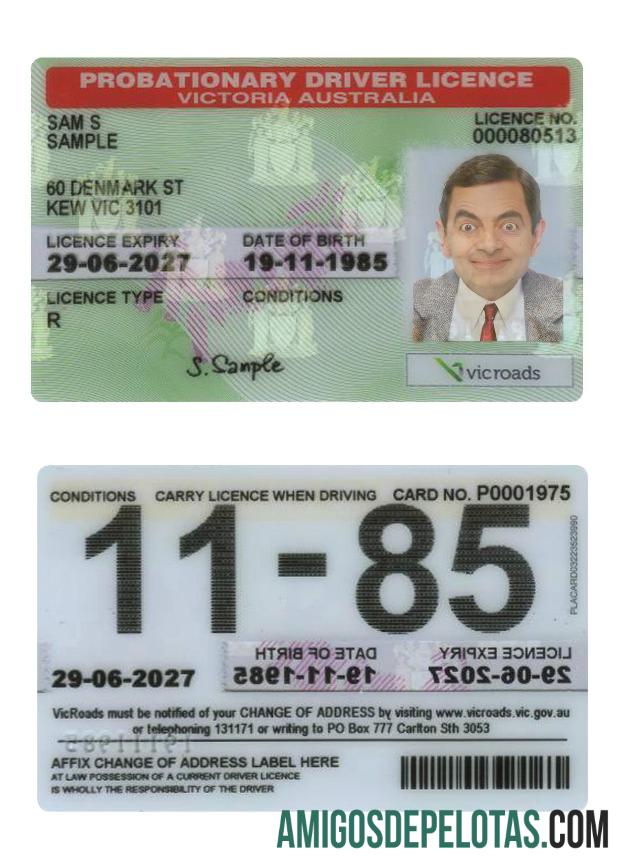 Carteira de motorista probatória do estado de Victoria na Austrália exemplo real